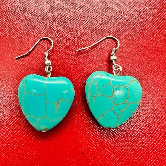 Blue Heart Shape Stone Dangling Hook Earrings - Picture 1 of 5